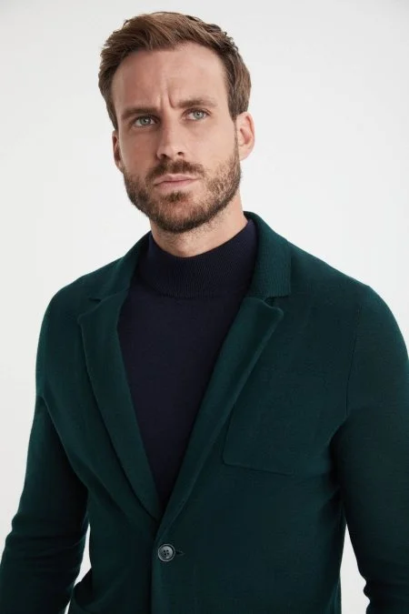 Extrafine Merino Koyu Yeşil Triko Blazer Ceket