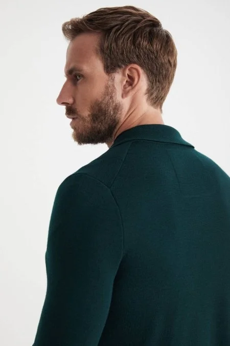 Extrafine Merino Koyu Yeşil Triko Blazer Ceket