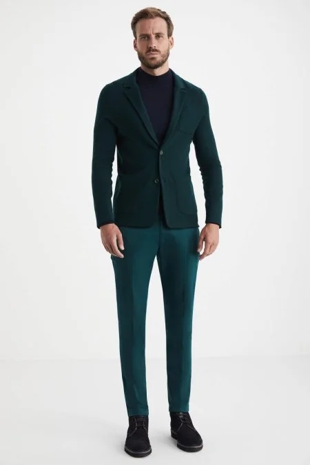 Extrafine Merino Koyu Yeşil Triko Blazer Ceket