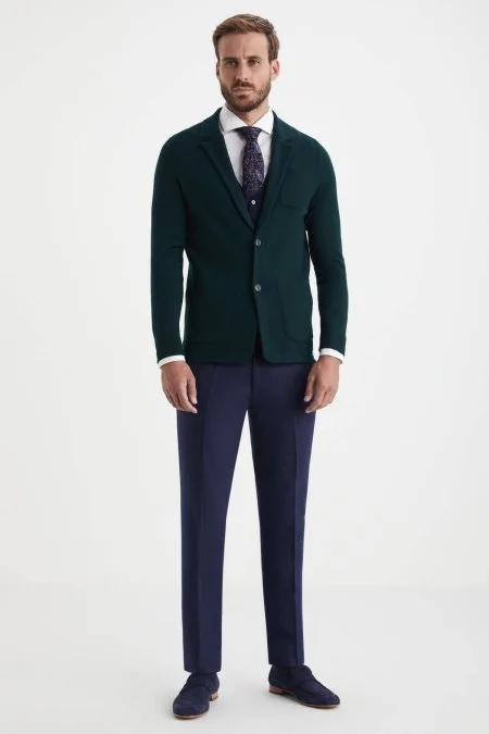 Extrafine Merino Koyu Yeşil Triko Blazer Ceket