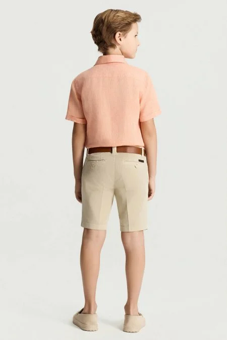 Krem Pamuk Chino Çocuk Bermuda Şort