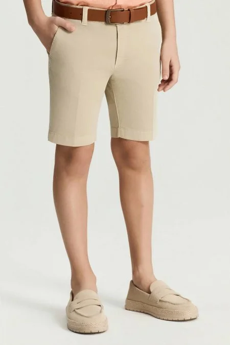 Krem Pamuk Chino Çocuk Bermuda Şort