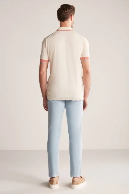 Krem Rengi Pembe Baklava Desen Triko Polo