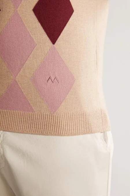 Kum Rengi Pembe Baklava Desen Triko Polo