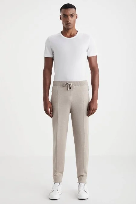 Kum Rengi Merino Yün Activewear Triko Pantolon