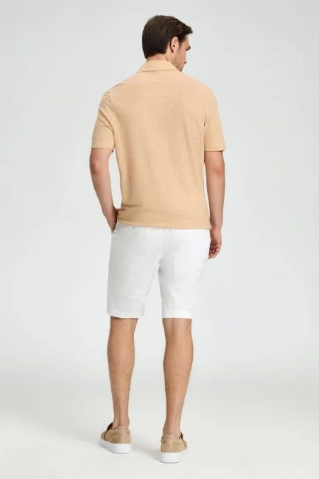 Saf Keten Kum Rengi Polo Yaka T-Shirt