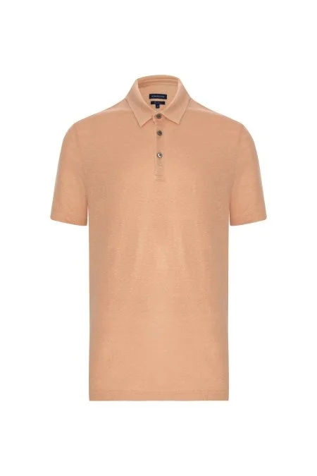 Saf Keten Kum Rengi Polo Yaka T-Shirt