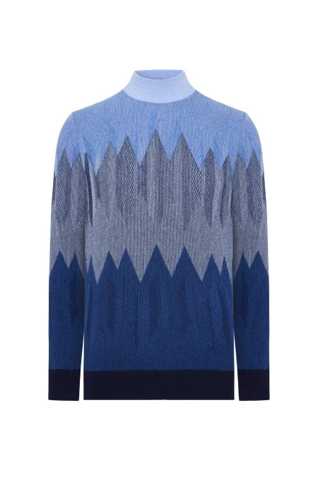 Balıkçı Yaka Desen Kaşmir Lacivert Kazak