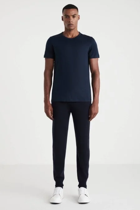 Bisiklet Yaka Lacivert Basic T-Shirt