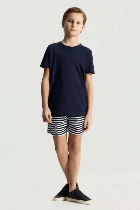 Lacivert Bisiklet Yaka Basic Çocuk T-Shirt