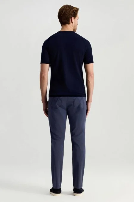 Bisiklet Yaka Lacivert Giza Pamuk Triko T-Shirt