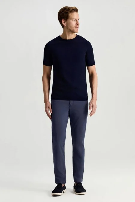 Bisiklet Yaka Lacivert Giza Pamuk Triko T-Shirt