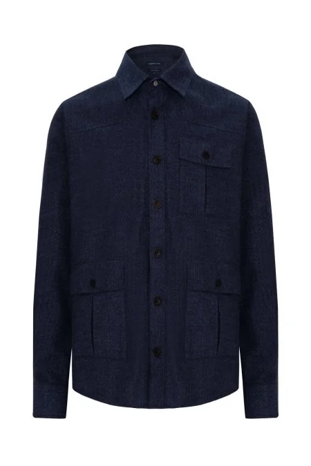 Lacivert Cep Detaylı Saf Pamuk Ceket Gömlek