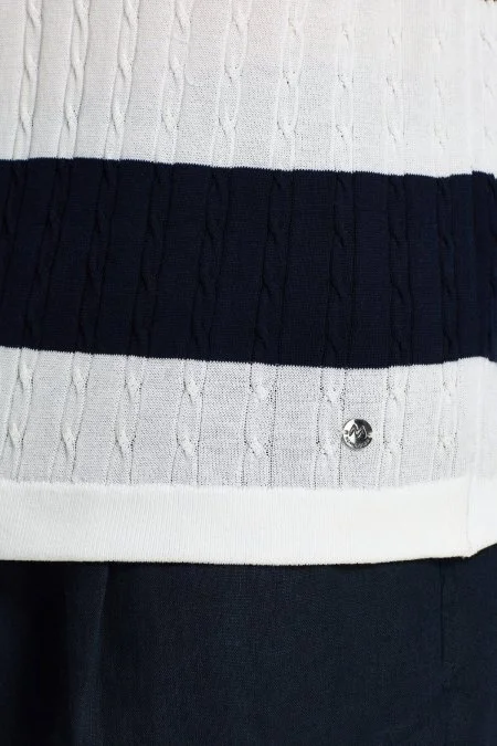 Lacivert Düğmeli Yaka Saç Örgü Merserize Pamuk Triko Polo