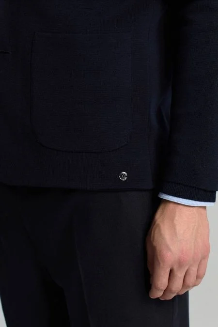 Extrafine Merino Lacivert Triko Blazer Ceket