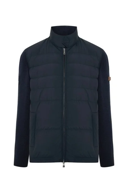 Kaz Tüyü Dolgulu Örgü Kol Lacivert Mont