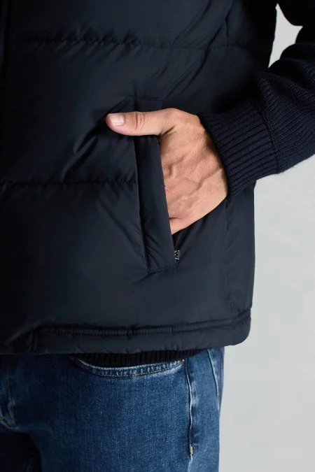 Kaz Tüyü Dolgulu Örgü Kol Lacivert Mont