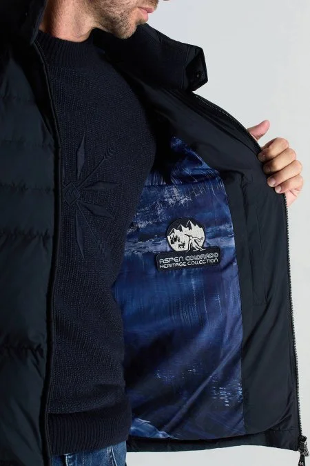 Kaz Tüyü Dolgulu Örgü Kol Lacivert Mont