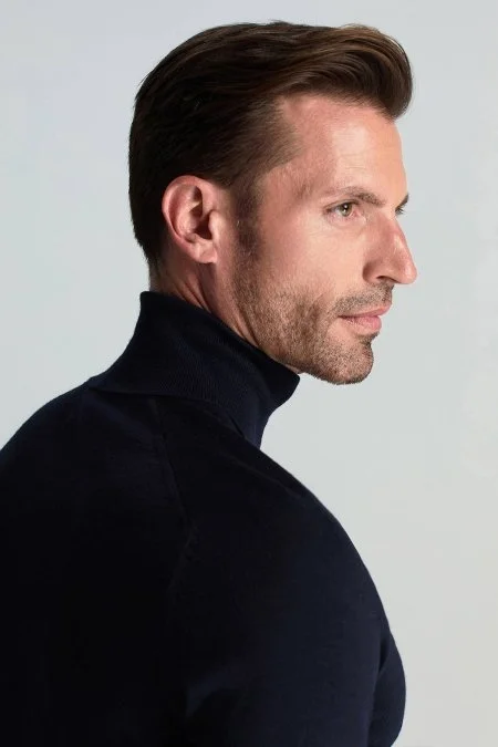 Boğazlı Slim Fit Lacivert Merino Yün Triko