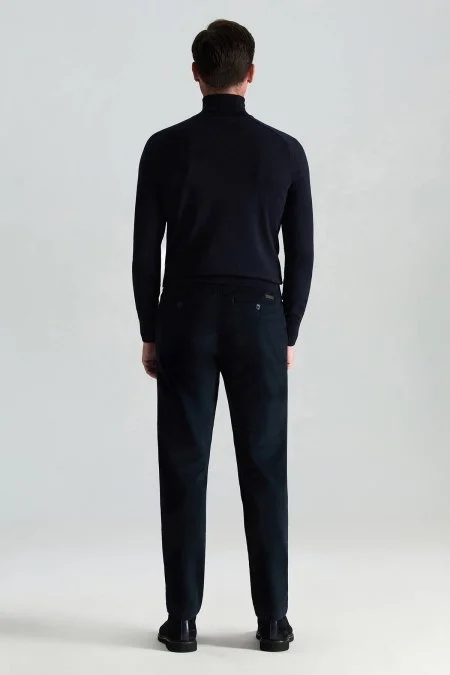 Boğazlı Slim Fit Lacivert Merino Yün Triko