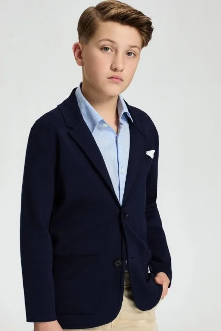 Lacivert Merserize Pamuk Triko Çocuk Blazer Ceket