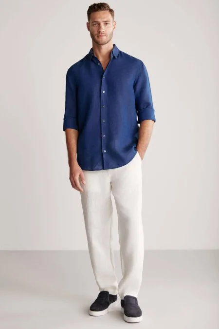 Lacivert Saf Keten Spor Gömlek