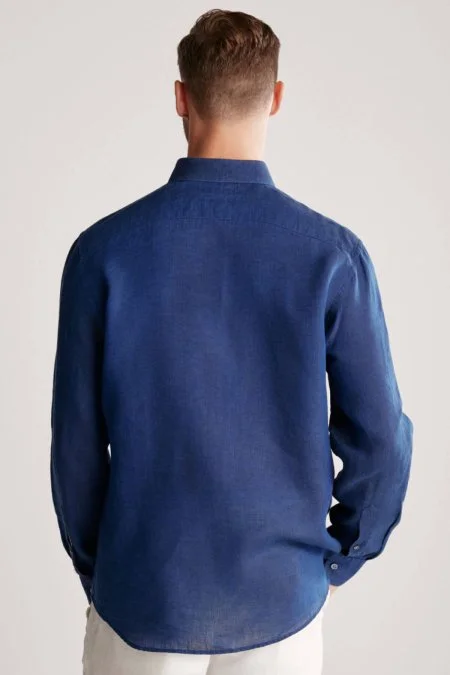Lacivert Saf Keten Spor Gömlek