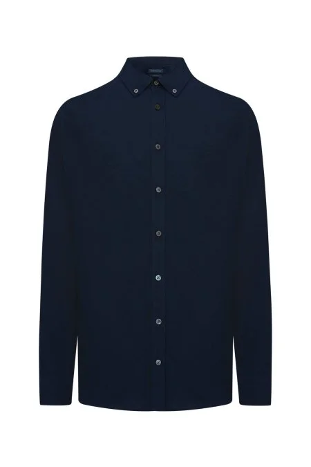 Saf Pamuk Lacivert İnce Oxford Gömlek