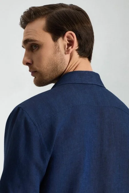 Lacivert Saf Keten Spor Gömlek