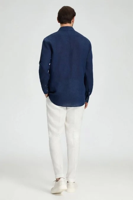 Lacivert Saf Keten Spor Gömlek