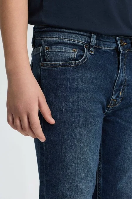 Lacivert Taşlanmış Denim Çocuk Pantolon