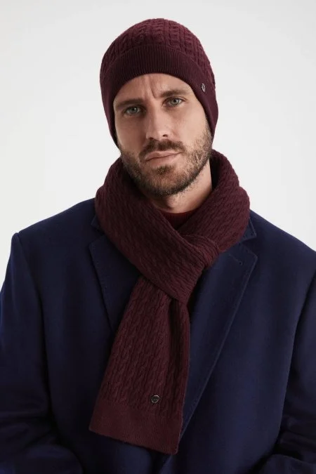 Lambswool Yün Bordo Atkı