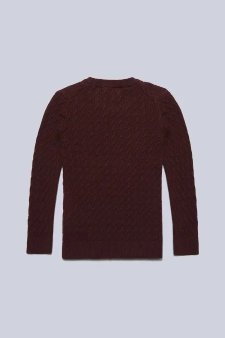 Saç Örgü Desen Lambswool Bordo Çocuk Kazak