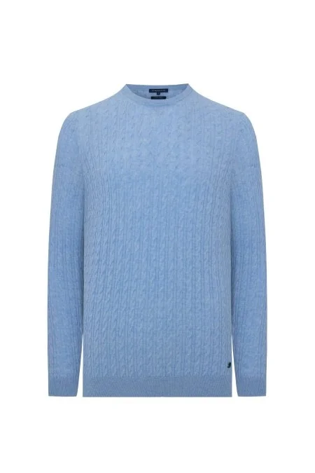 Saç Örgü Desen Lambswool Buz Mavisi Kazak