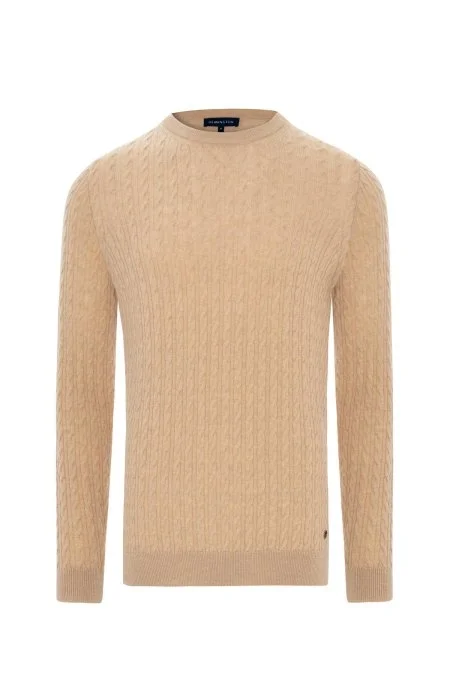 Saç Örgü Desen Lambswool Camel Kazak