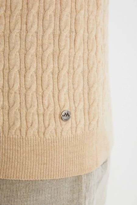 Saç Örgü Desen Lambswool Camel Kazak