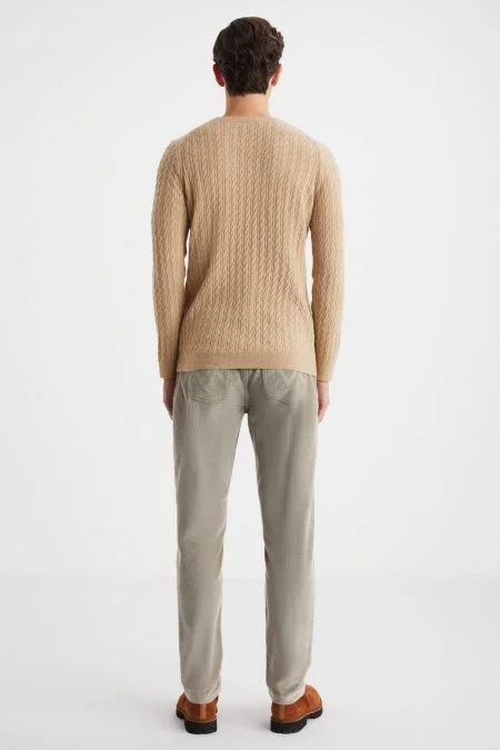 Saç Örgü Desen Lambswool Camel Kazak