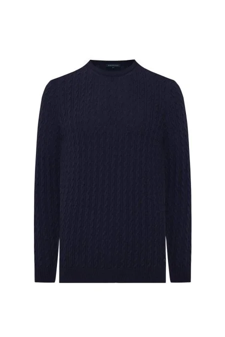 Saç Örgü Desen Lambswool Lacivert Kazak