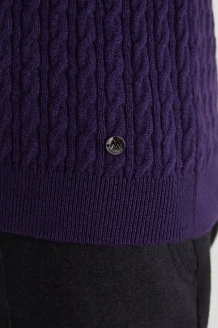 Saç Örgü Desen Lambswool Mor Kazak