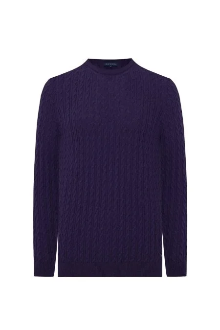 Saç Örgü Desen Lambswool Mor Kazak