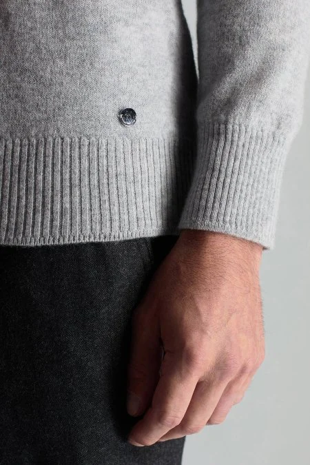 Lambswool Yün Argyle Desenli Lupetto Yaka Açık Gri Kazak