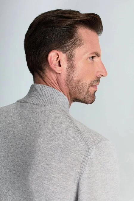 Lambswool Yün Argyle Desenli Lupetto Yaka Açık Gri Kazak