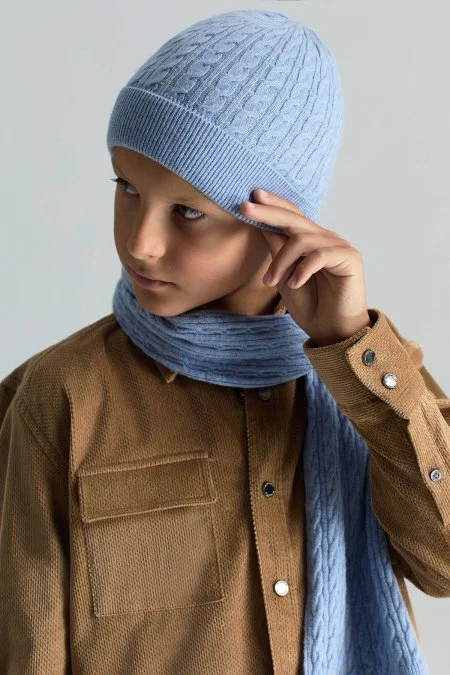Lambswool Yün Buz Mavisi Çocuk Bere