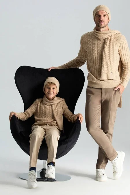 Lambswool Yün Camel Çocuk Atkı