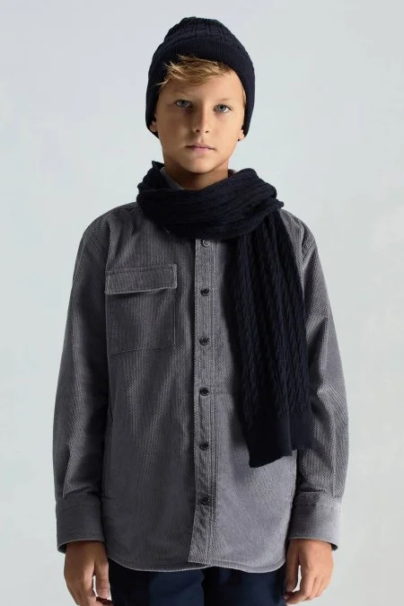 Lambswool Yün Lacivert Çocuk Atkı