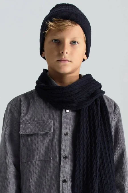 Lambswool Yün Lacivert Çocuk Bere