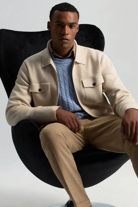 Lambswool Yün Saç Örgülü Bisiklet Yaka Buz Mavisi Kazak