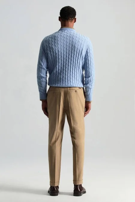 Lambswool Yün Saç Örgülü Bisiklet Yaka Buz Mavisi Kazak