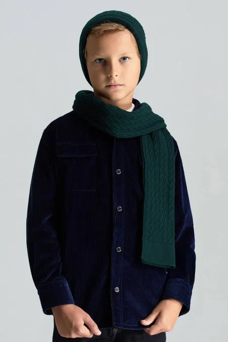 Lambswool Yün Yeşil Çocuk Atkı