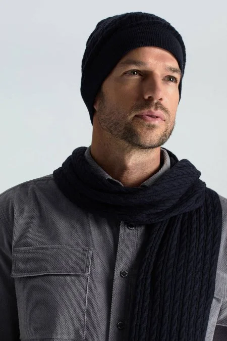 Lambswool Yün Lacivert Atkı